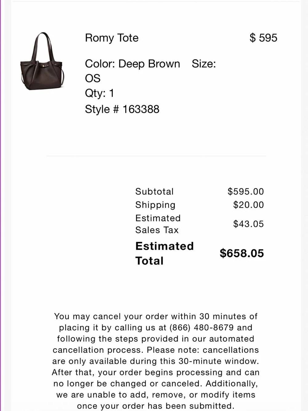 Tory Burch Deep Brown Leather Tote Bag